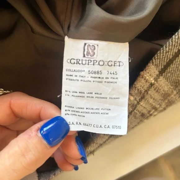 Valentino Olive, Tan & Navy Plaid Wool Blazer with Gold Buttons - Picture 3 of 3